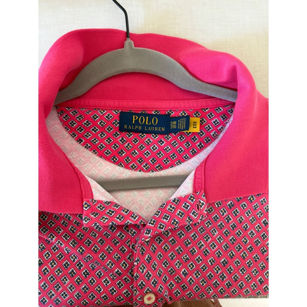 Polo‎ Ralph Lauren 2XB Polo Shirt Pink Geometric Print Short Sleeve Cotton Tall - Picture 8 of 8